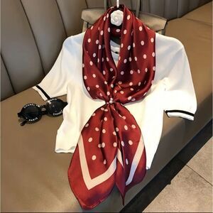 Neck scarf Women Polka Dot Square Scarf Ribbon Scarves Kerchief Red and Pink
